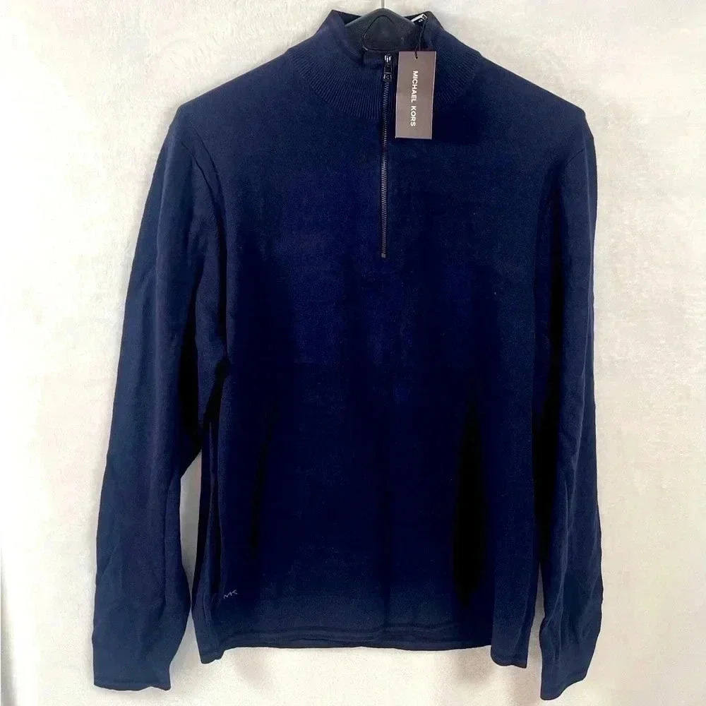 Michael Kors Men's 1/4 Zip Pullover Sweater Tipped Mock-Neck
